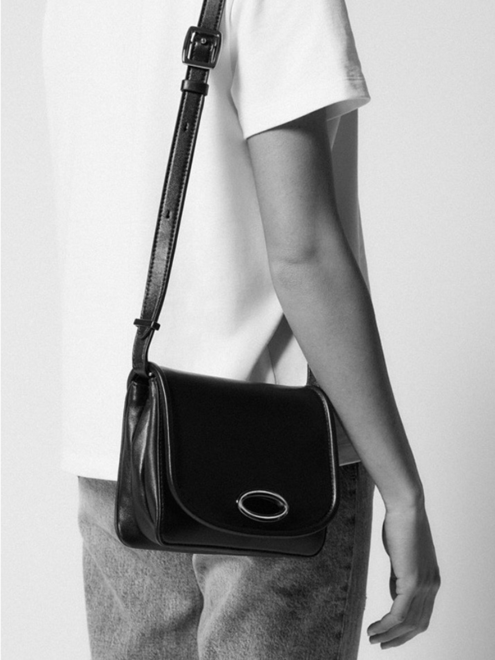 Zara Black Leather Crossbody with Silver Hardware
